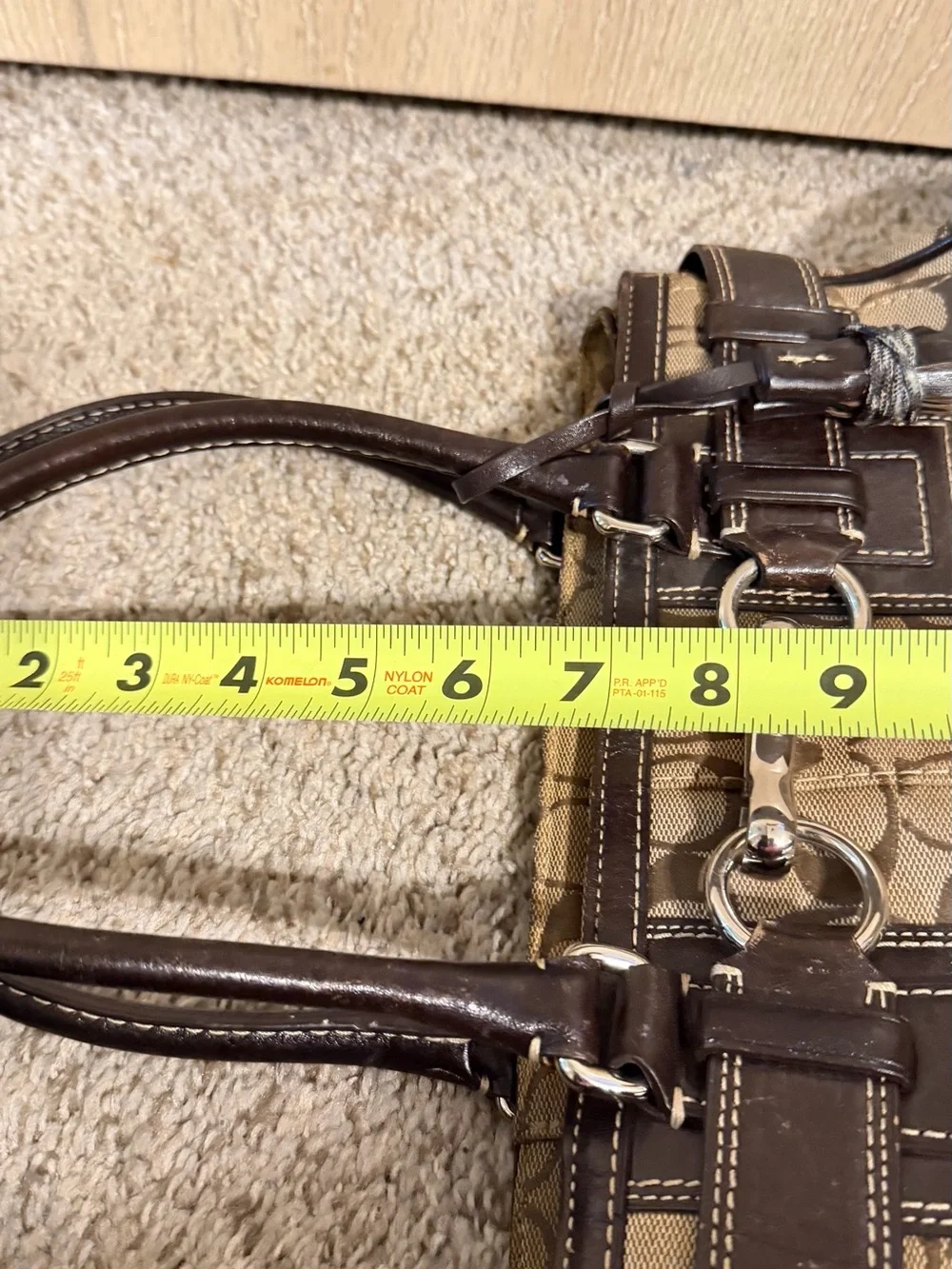 Coach Signature Jacquard Brown Leather Buckle Satchel Handbag Y2K Vintage